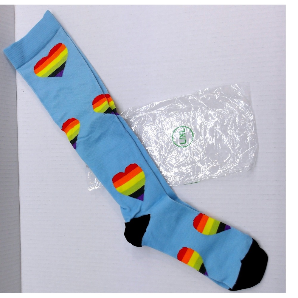 Light Blue Rainbow Heart Compression Socks L XL Pride LGBTQ Gay L/XL #1373